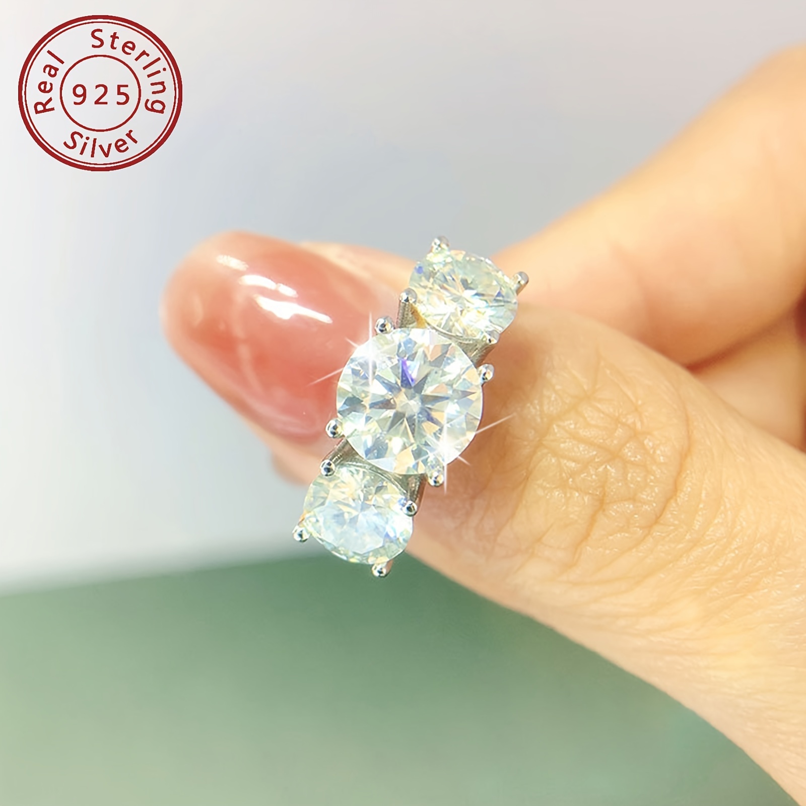 Moissanite Engagement Ring 925 Sterling Silver Round Cut D High Polished Finish